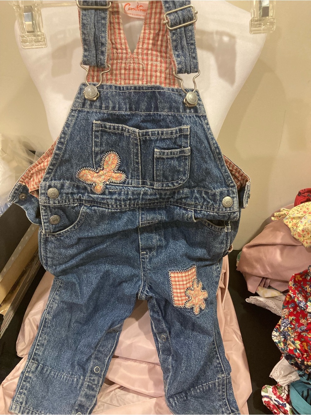 Baby Gap 18-24 months toddler Denim Overalls with Pink Plaid Accents
